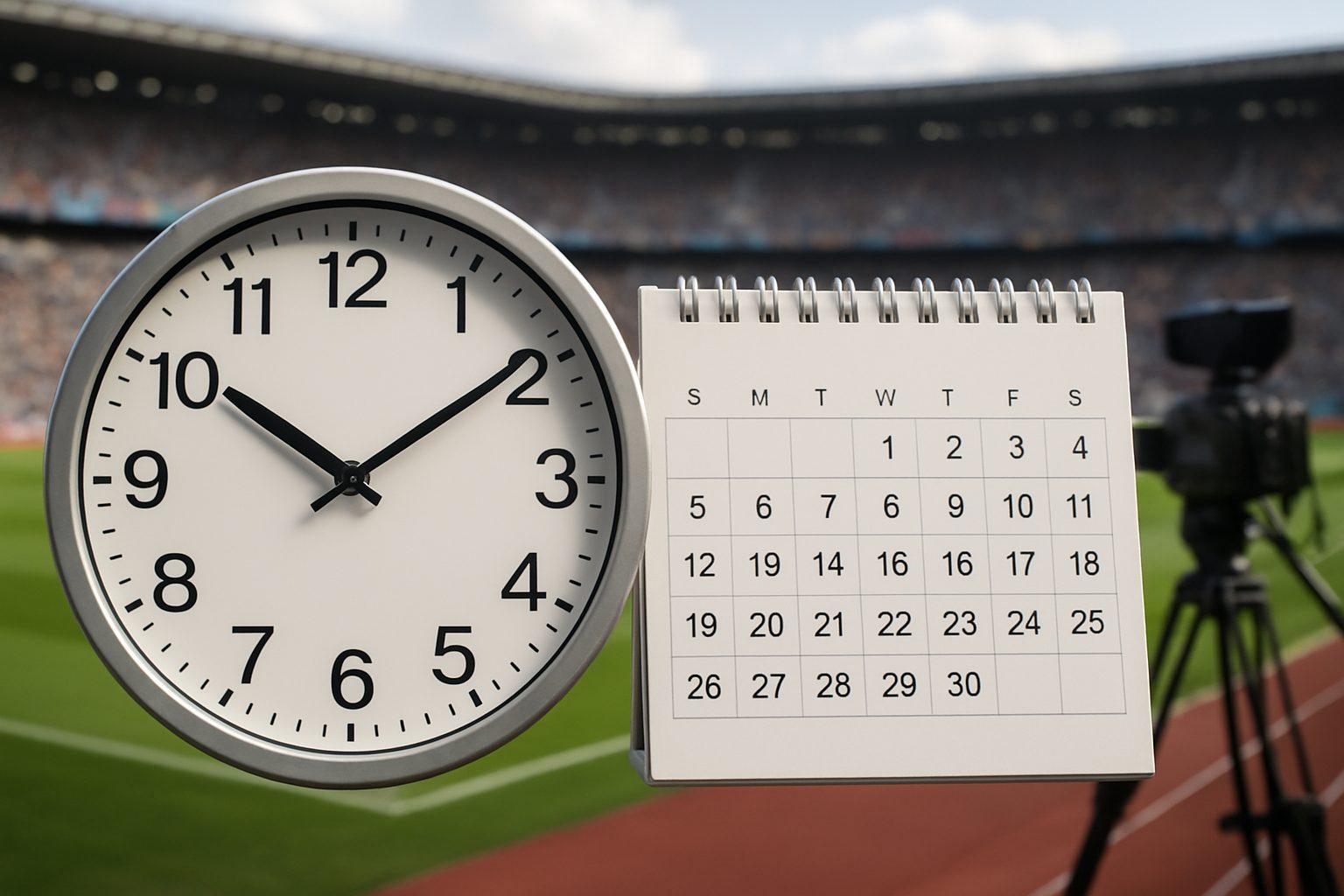 Clock and calendar in a stadium setting